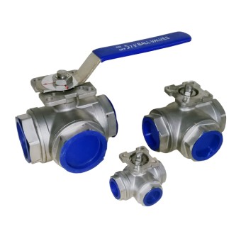 Кран шаровой трехходовой L-порт 2 1/2" с площадкой ISO5211, нерж. ст. 304 Кран шаровой трехходовой L-порт 2 1/2" с площадкой ISO5211, нерж. ст. 304